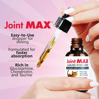 Side view of Joint Max liquid for cats highlighting mobility support benefits
