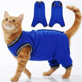 T'CHAQUE Cat Surgery Recovery Suit in royal blue front view