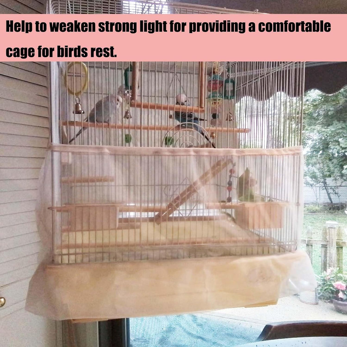 Side profile of white bird cage skirt showing height dimensions
