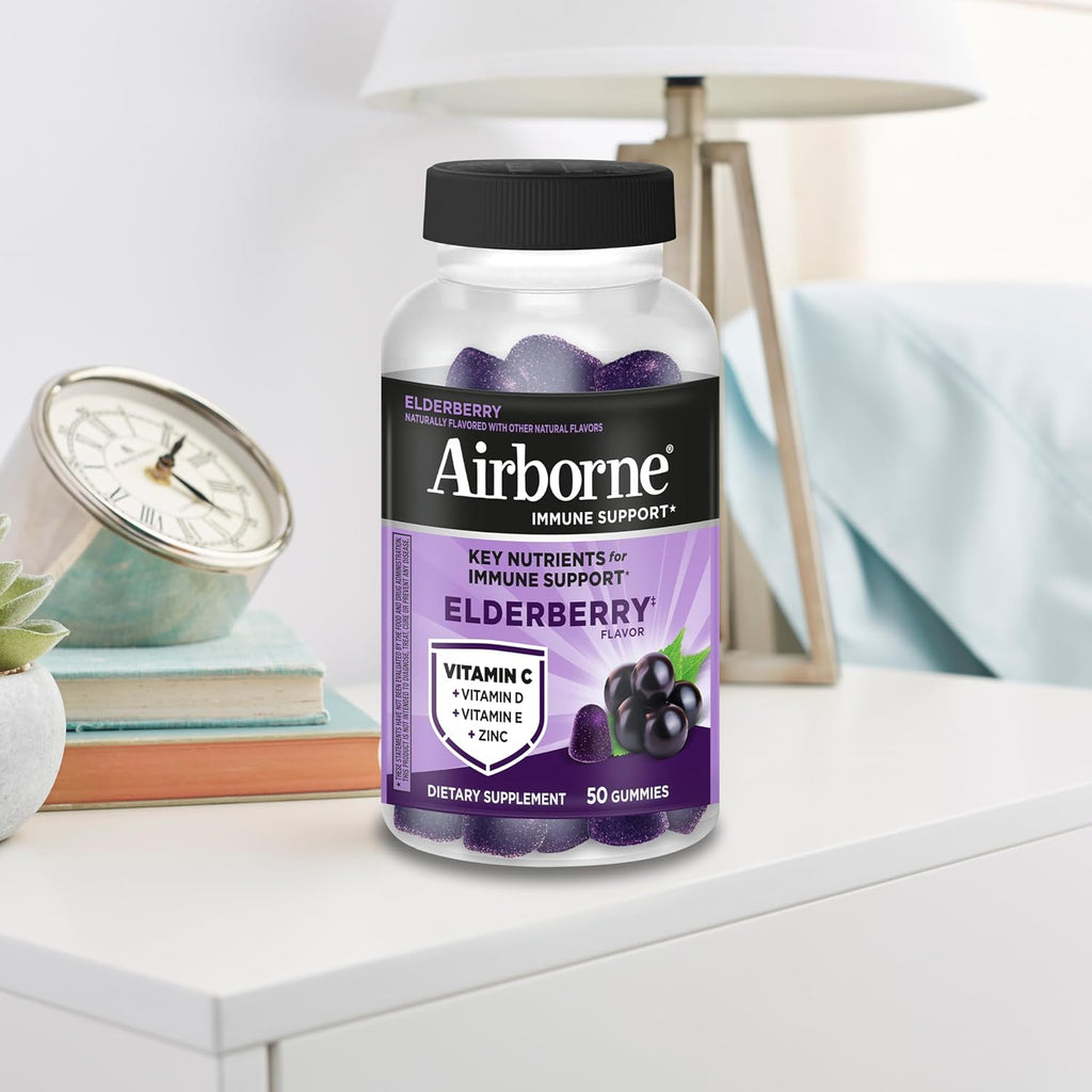 Airborne Elderberry + Zinc & Vitamin C Gummies For Adults, Immune Support Vitamin D & Zinc Gummies With Powerful Antioxidant Vitamins C D & E - 50 Gummies, Elderberry Flavor - Image 9