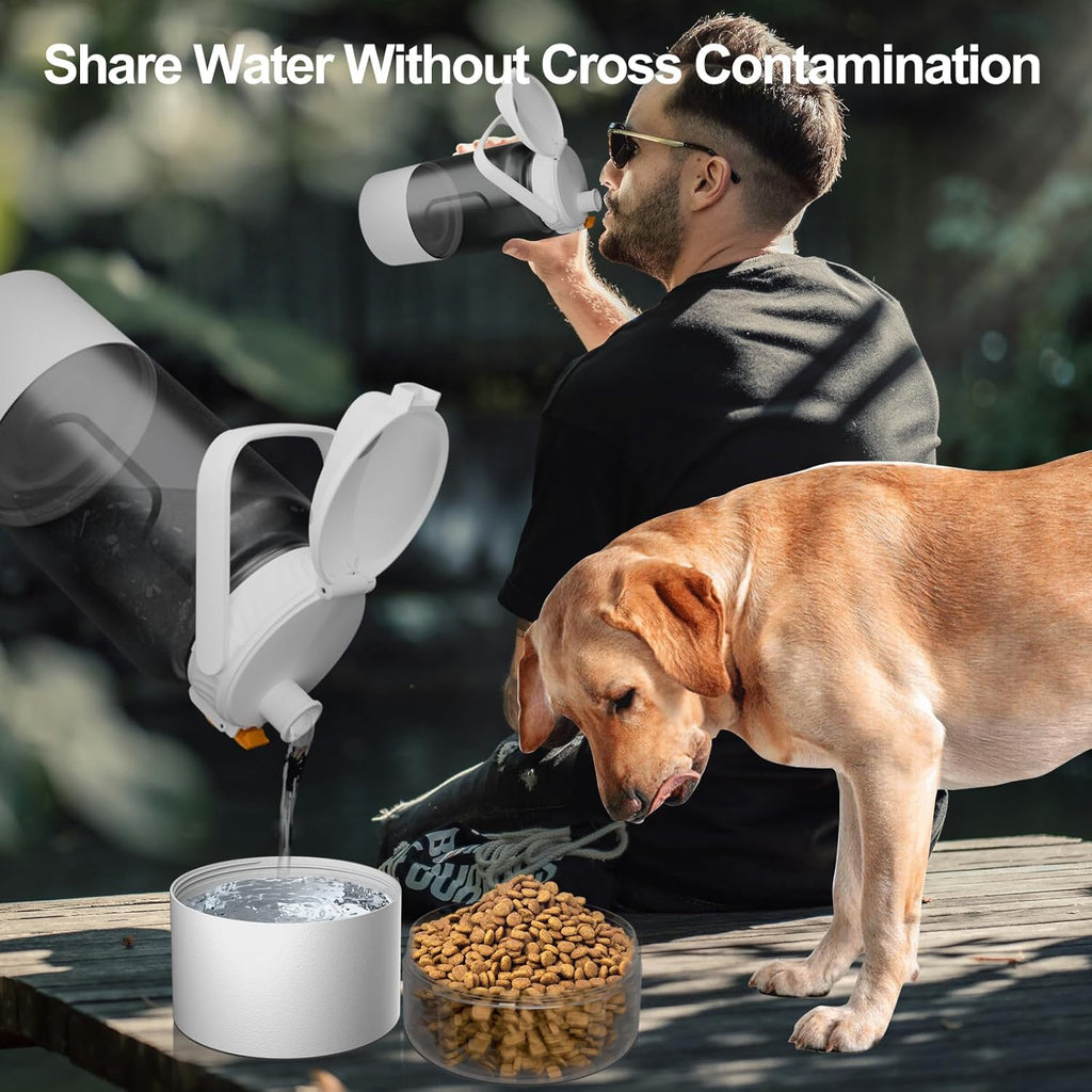 A German Shepherd drinking comfortably from the wide detachable bowl of the Cibaabo pet bottle.