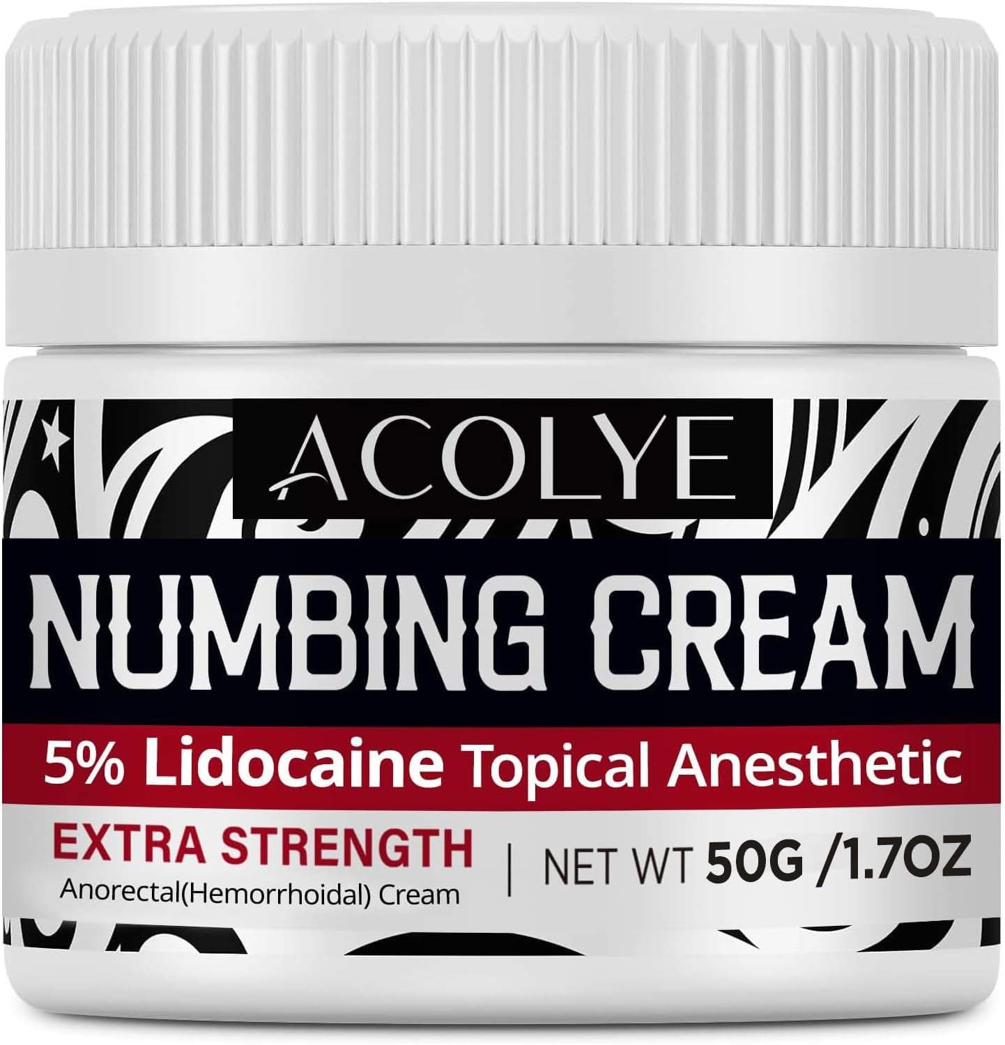 Acolye Numbing Cream Extra Strength jar front view topical local anesthetic for pain relief