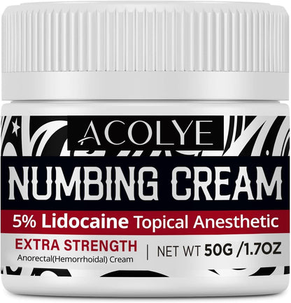 Acolye Numbing Cream Extra Strength jar front view topical local anesthetic for pain relief
