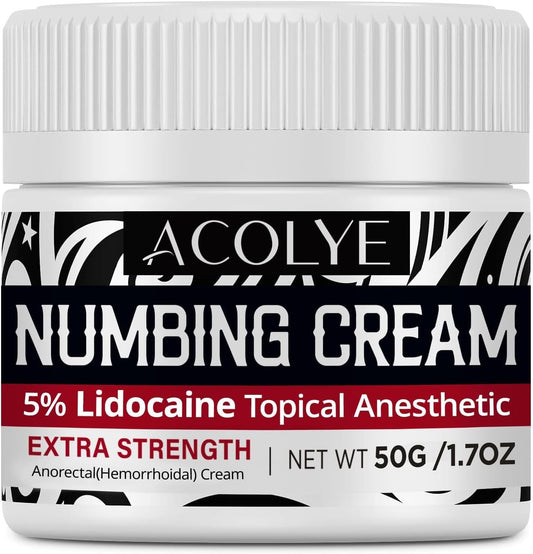 Acolye Numbing Cream Extra Strength jar front view topical local anesthetic for pain relief