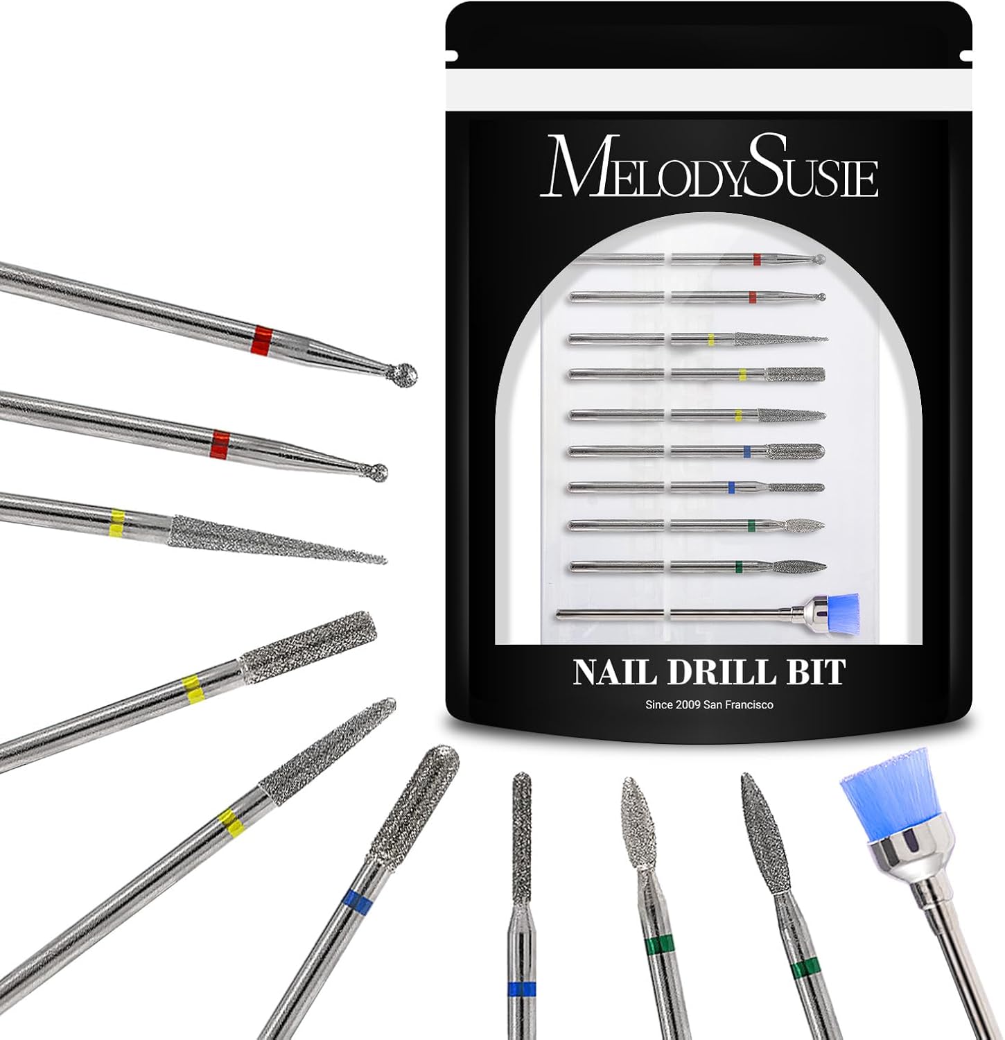 MelodySusie Diamond Cuticle Nail Drill Bits Set front view