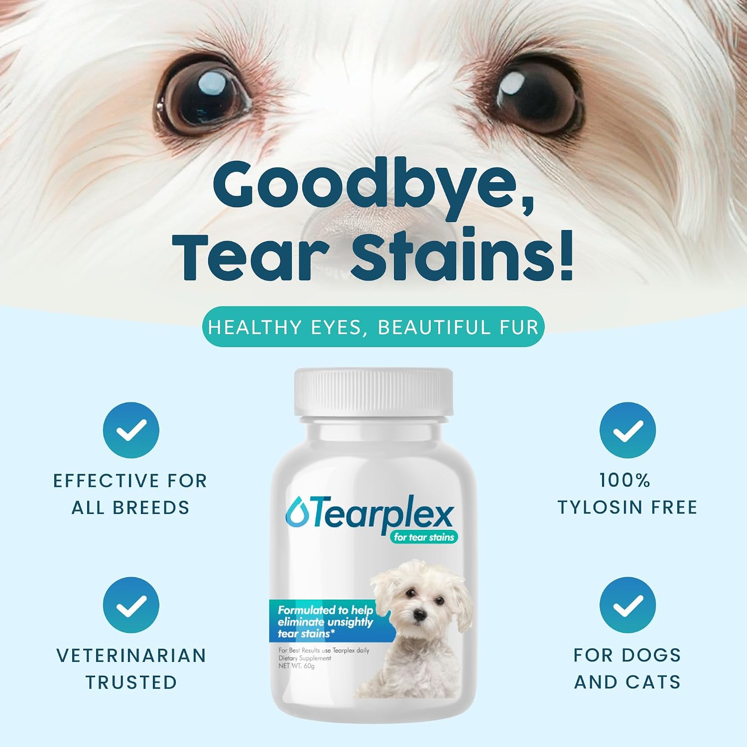 Tearplex natural pet supplement for dog and cat tear stains