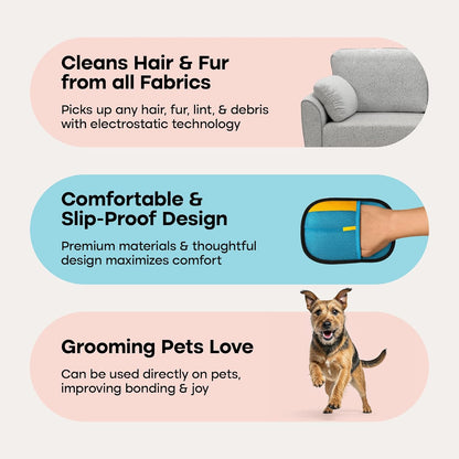 Uproot Clean pet hair removal mitt lifting fur from clothing