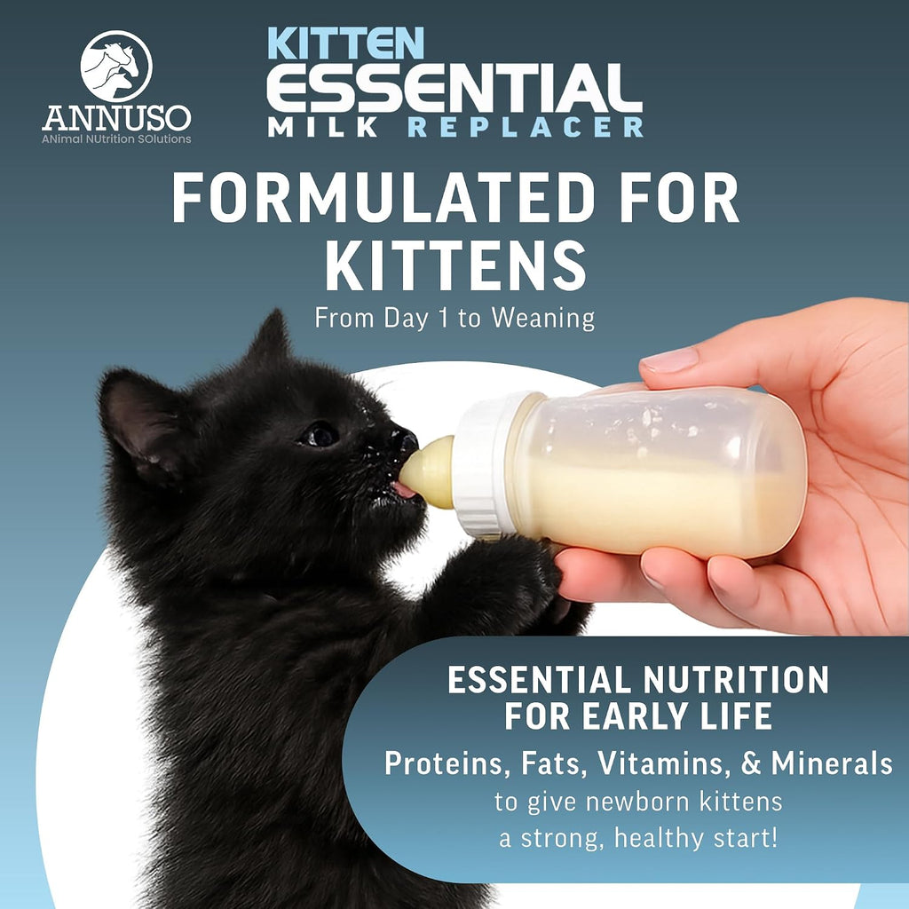 Annuso premium kitten formula powder demonstrating 33 percent protein and 18 percent fat metrics.