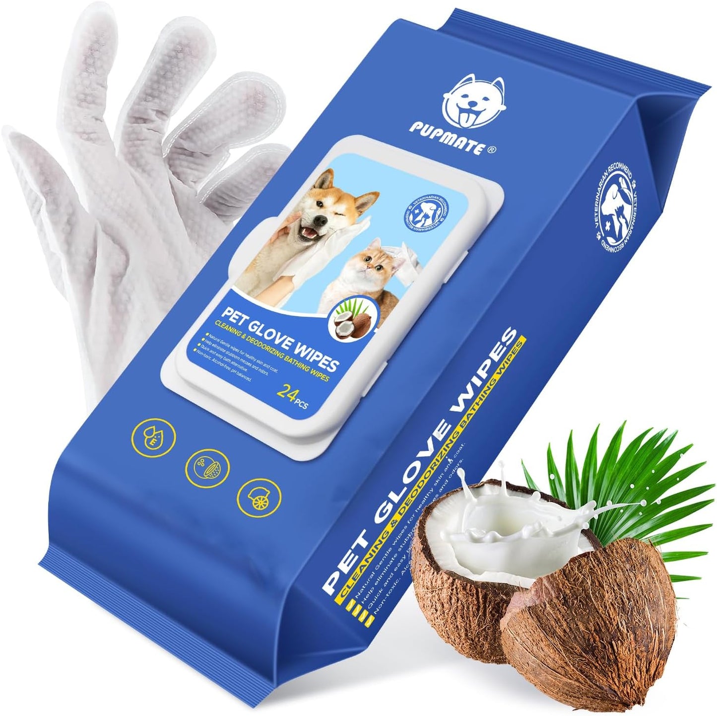 Pet Cleaning Glove Wipes for Dogs & Cats, Hypoallergenic Deodorizing Disposable Bathing Wipes,No-Rinse Grooming Wipes, Extra Thick,Perfect for Pet Dry Cleaning,Daily Care and Travel,24 pcs - Image 11