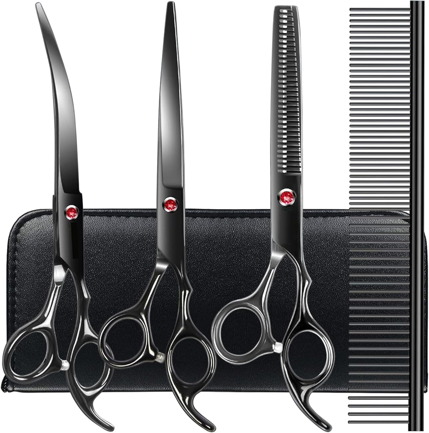 TINMARDA Dog Grooming Kit, Professional Stainless Steel Dog Grooming Scissors with Curved Shears, Pink Finger Rings - 4 Piece Sharp Durable Pet Shears for Dogs Cats At Home Salon-Quality Grooming - Image 12
