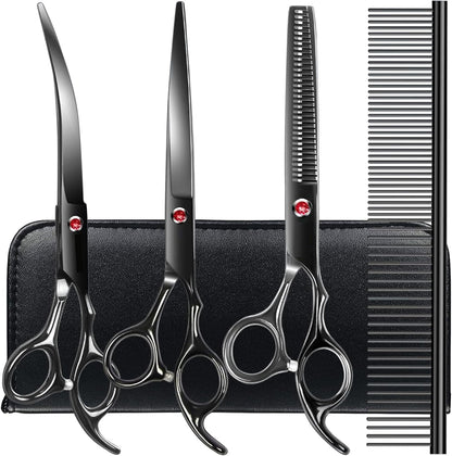 TINMARDA Dog Grooming Kit, Professional Stainless Steel Dog Grooming Scissors with Curved Shears, Pink Finger Rings - 4 Piece Sharp Durable Pet Shears for Dogs Cats At Home Salon-Quality Grooming - Image 12