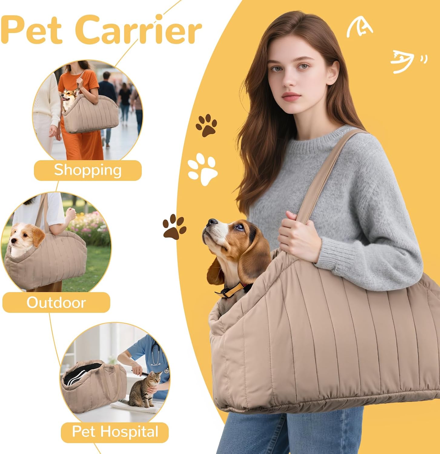 Soft-sided quilted dog purse interior view