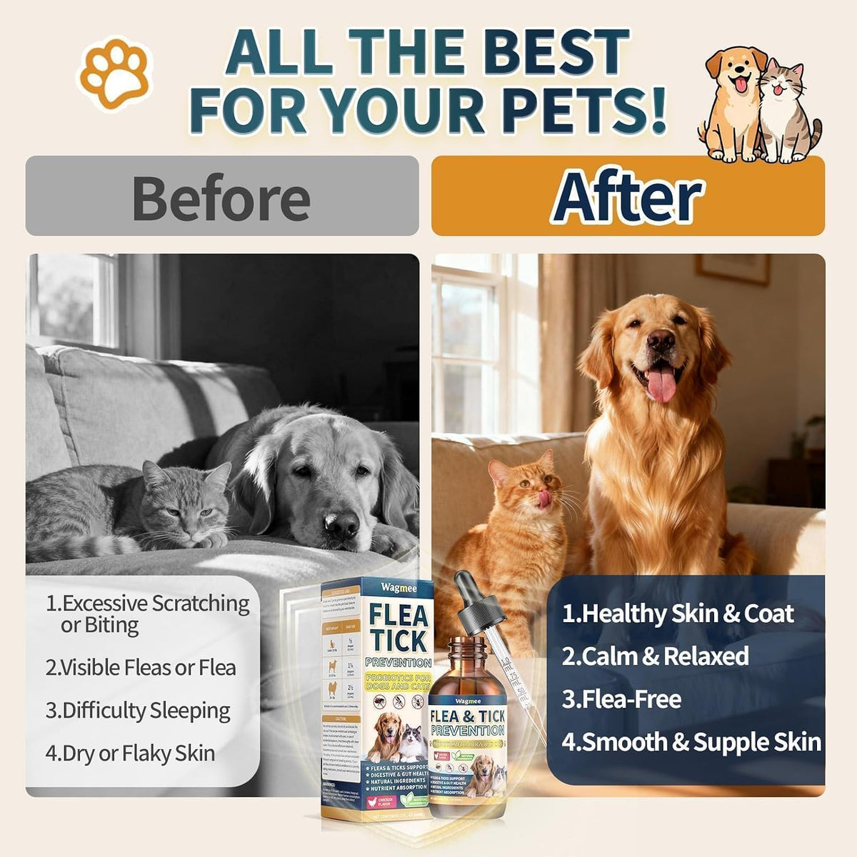 Pet supplement ingredients list featuring Omega-3 biotin and vitamin E