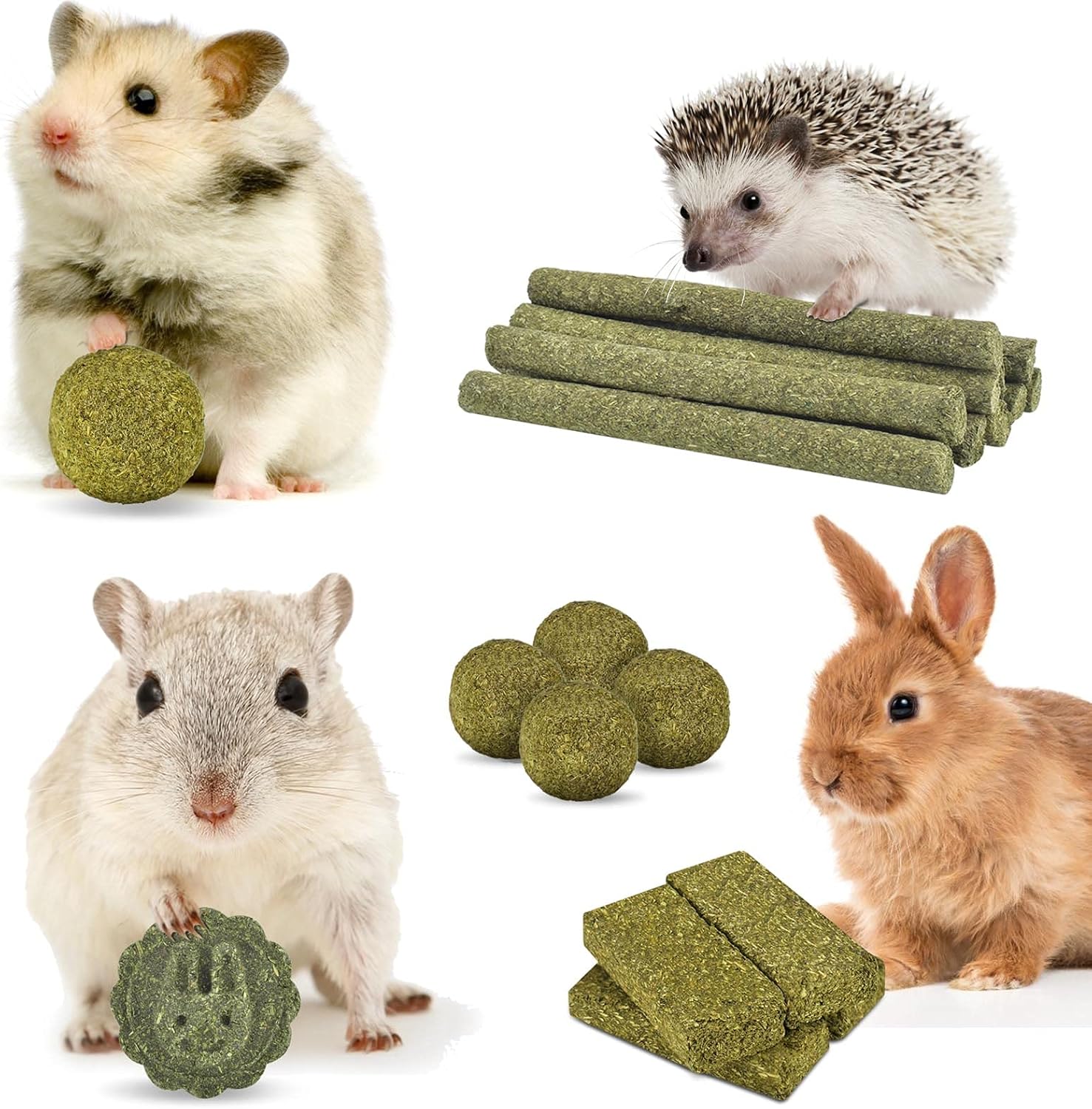 ERKOON small pet molar toys collection including hay cakes and sticks for teeth grinding