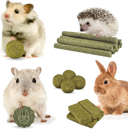 ERKOON small pet molar toys collection including hay cakes and sticks for teeth grinding