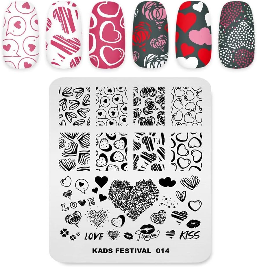 KADS nail art image stamping plate front view displaying Valentine day love heart patterns