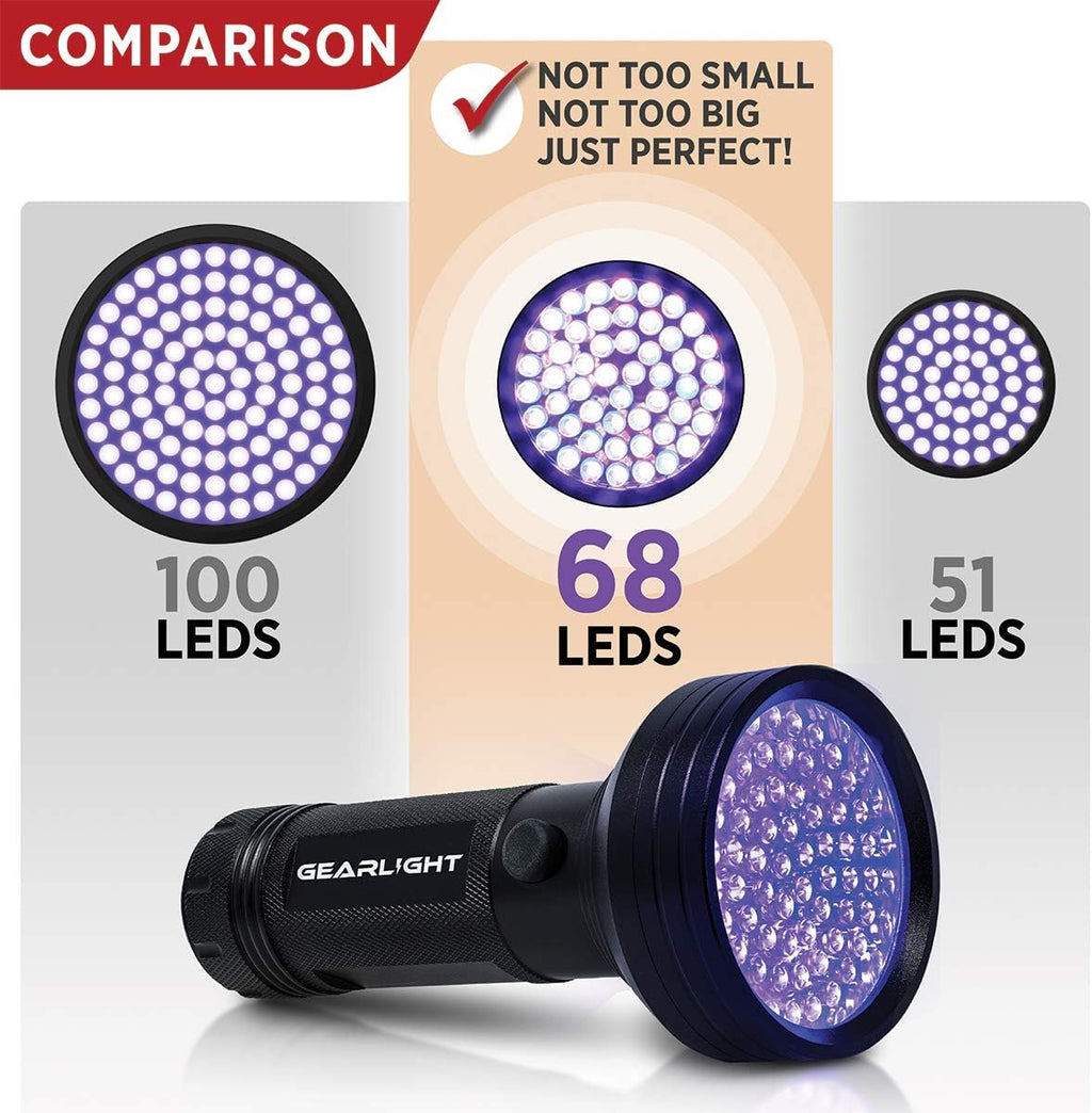 GearLight sixty eight LED ultraviolet torch showcasing water resistant aluminum body