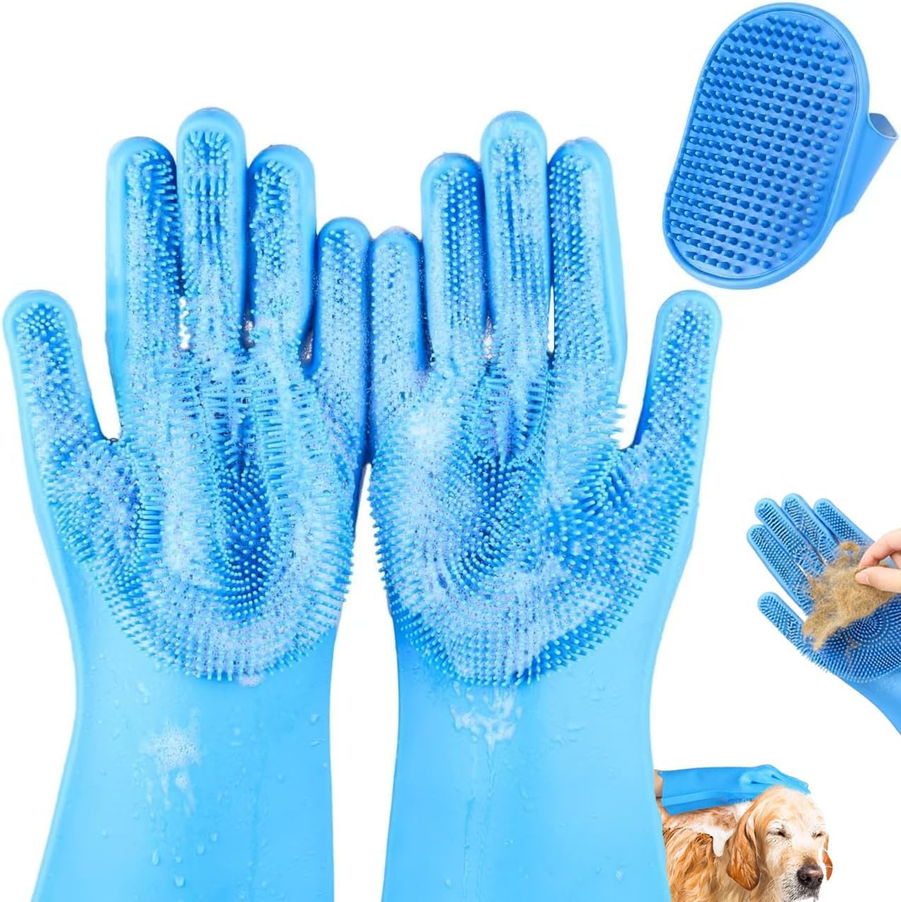 IDQQUQQ 2 pieces dog washing gloves and bath brush front view premium silicone pet grooming kit