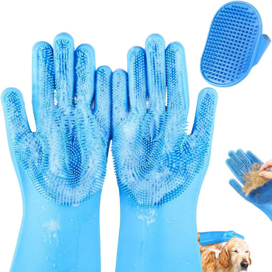 IDQQUQQ 2 pieces dog washing gloves and bath brush front view premium silicone pet grooming kit
