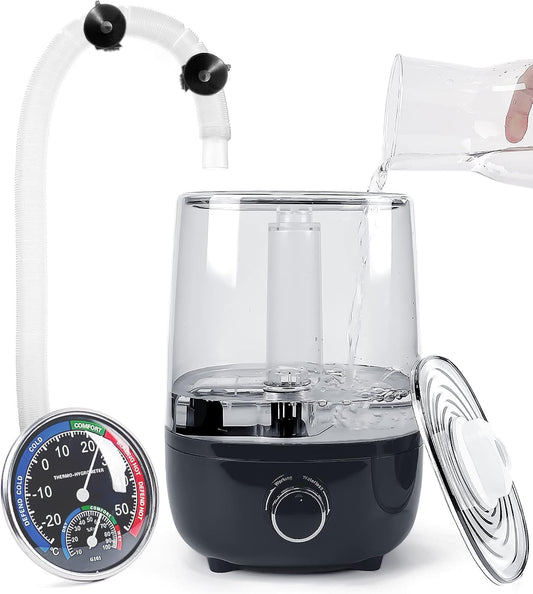 AUAAQ top fill reptile fogger humidifier front view showing the 4 Liter visible tank.