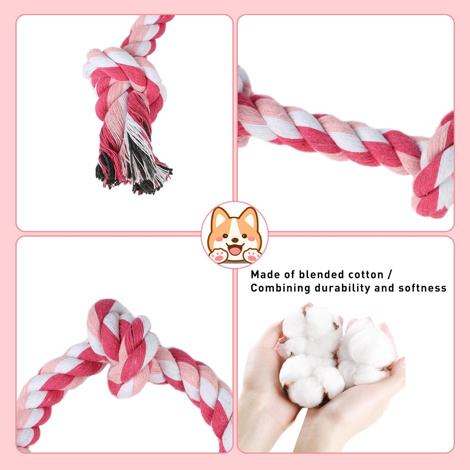 SZEE pink and orange pet rope toys arranged neatly on a clean background