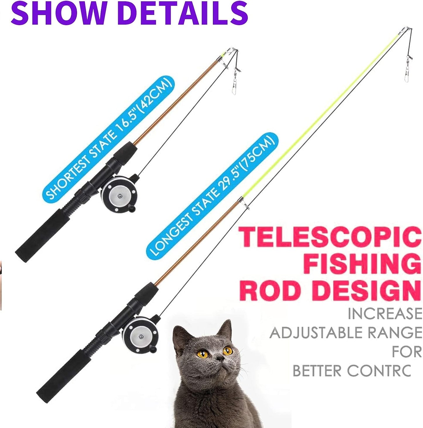 Whefory interactive cat toy kit with eight piece interchangeable refills including plush mouse and caterpillar lures