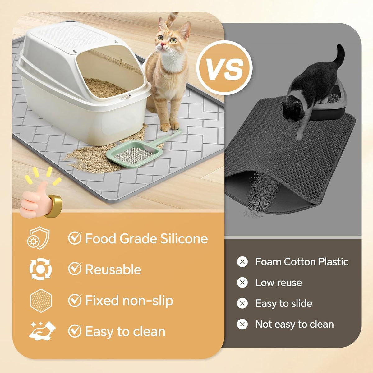 Non slip gray pet food feeding mat with herringbone pattern