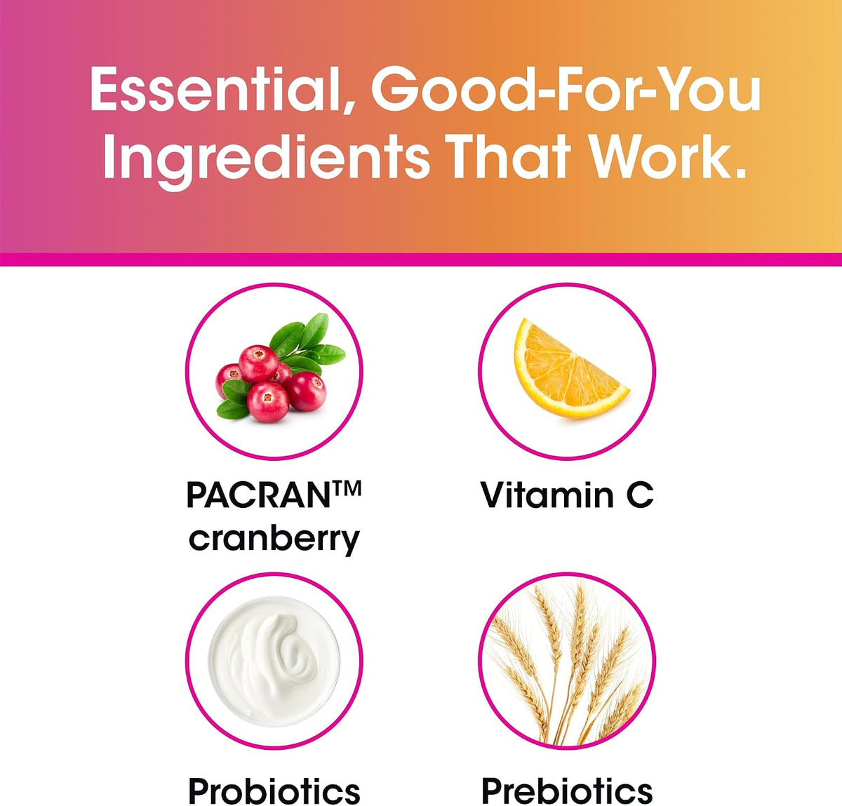 vH essentials Probiotics and Cranberry supplement container side panel