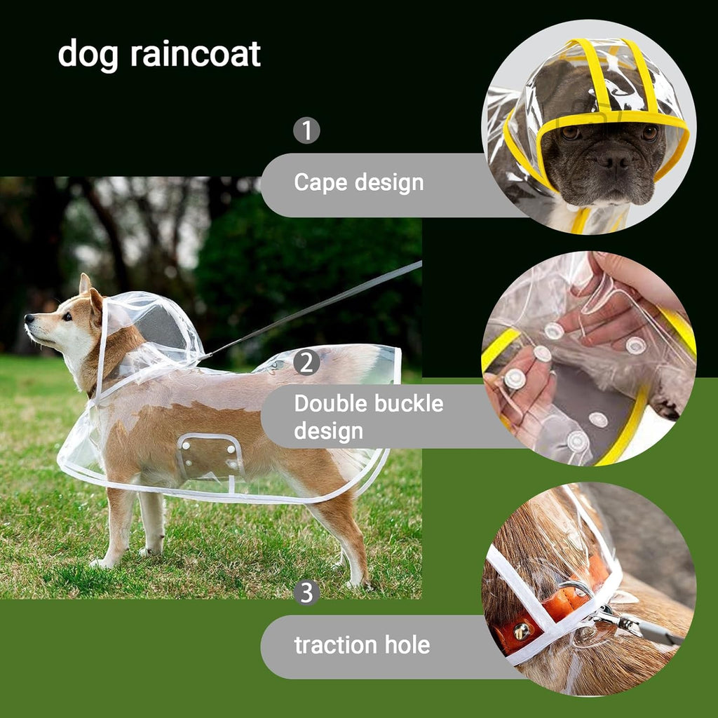 StarSnowe transparent pet rain jacket showcasing the hidden leash hole and integrated hood functionality