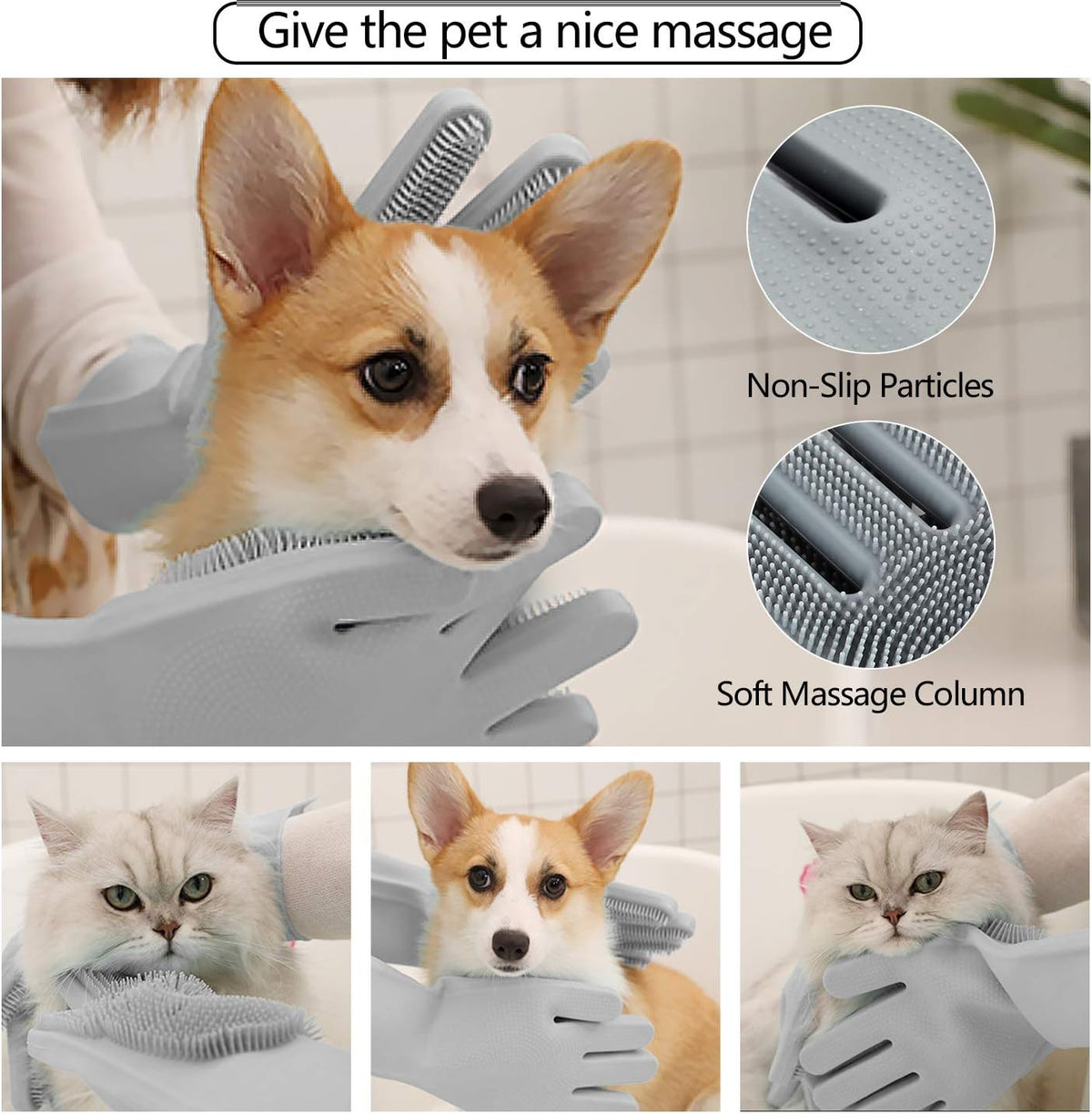 Commema deshedding glove being used on a cat