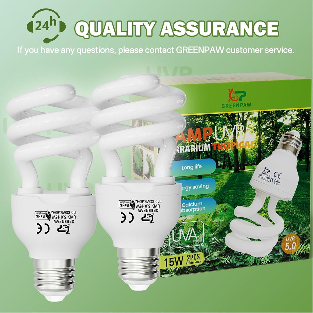 UVB Light for Reptiles 5.0: 15W UVA UVB Reptile Light Bulb 2 Pack, Tropical Reptile UVB Bulb Compact Fluorescent Terrarium Lamp,UVB Light Bulb for Chameleon Turtle Gecko Include UV Sensor Card - Image 9