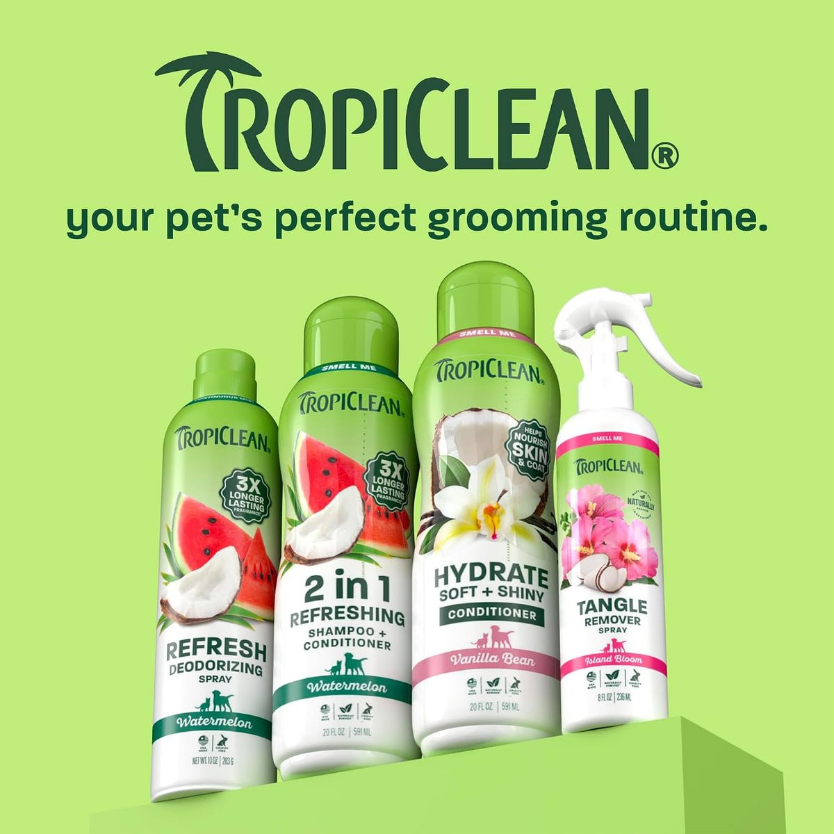 Puppy having a bath with TropiClean moisturizing conditioner