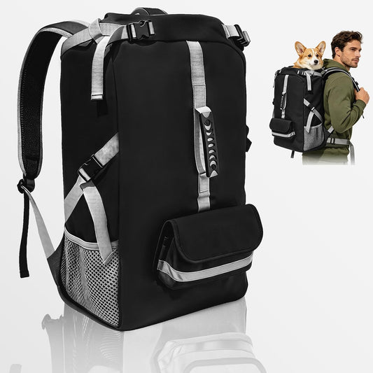 ZIPOWEY dog carrier backpack front view in solid black color showcasing the premium honeycomb mesh panel and robust zipper enclosures.
