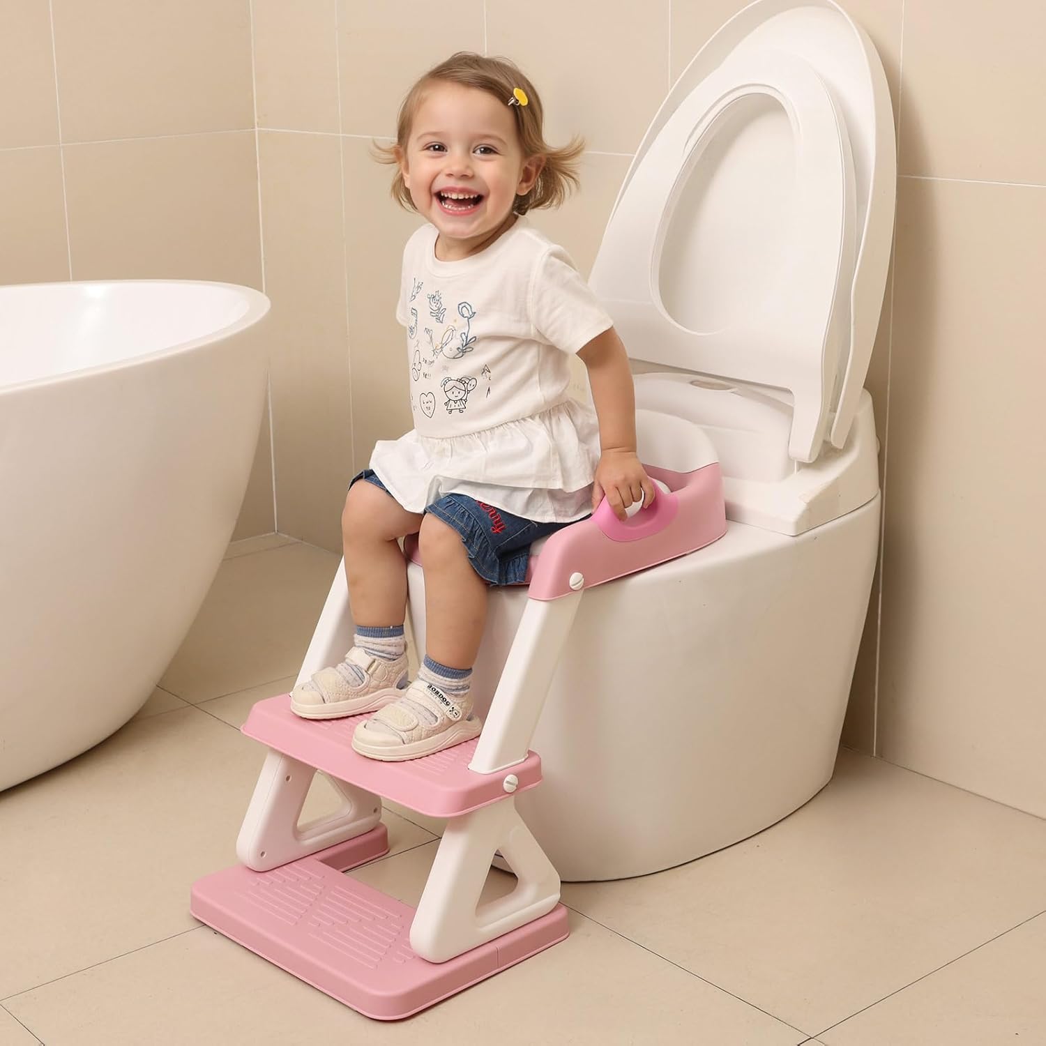 Wiifo potty training toilet seat with step stool ladder front view for toddler bathroom safety