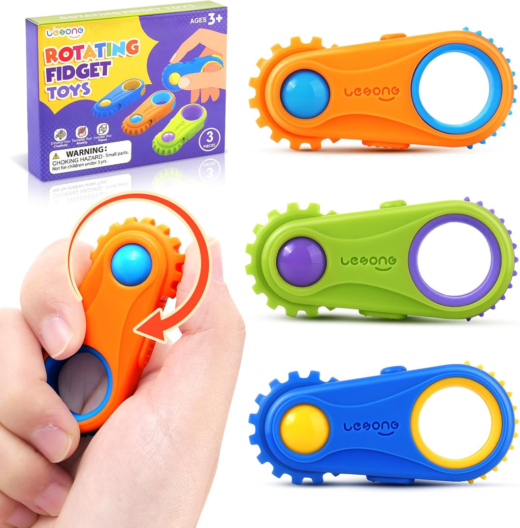 LESONG 5-in-1 Fidget Toys 3-pack front view showcasing the vibrant blue and yellow gear design for sensory relief.