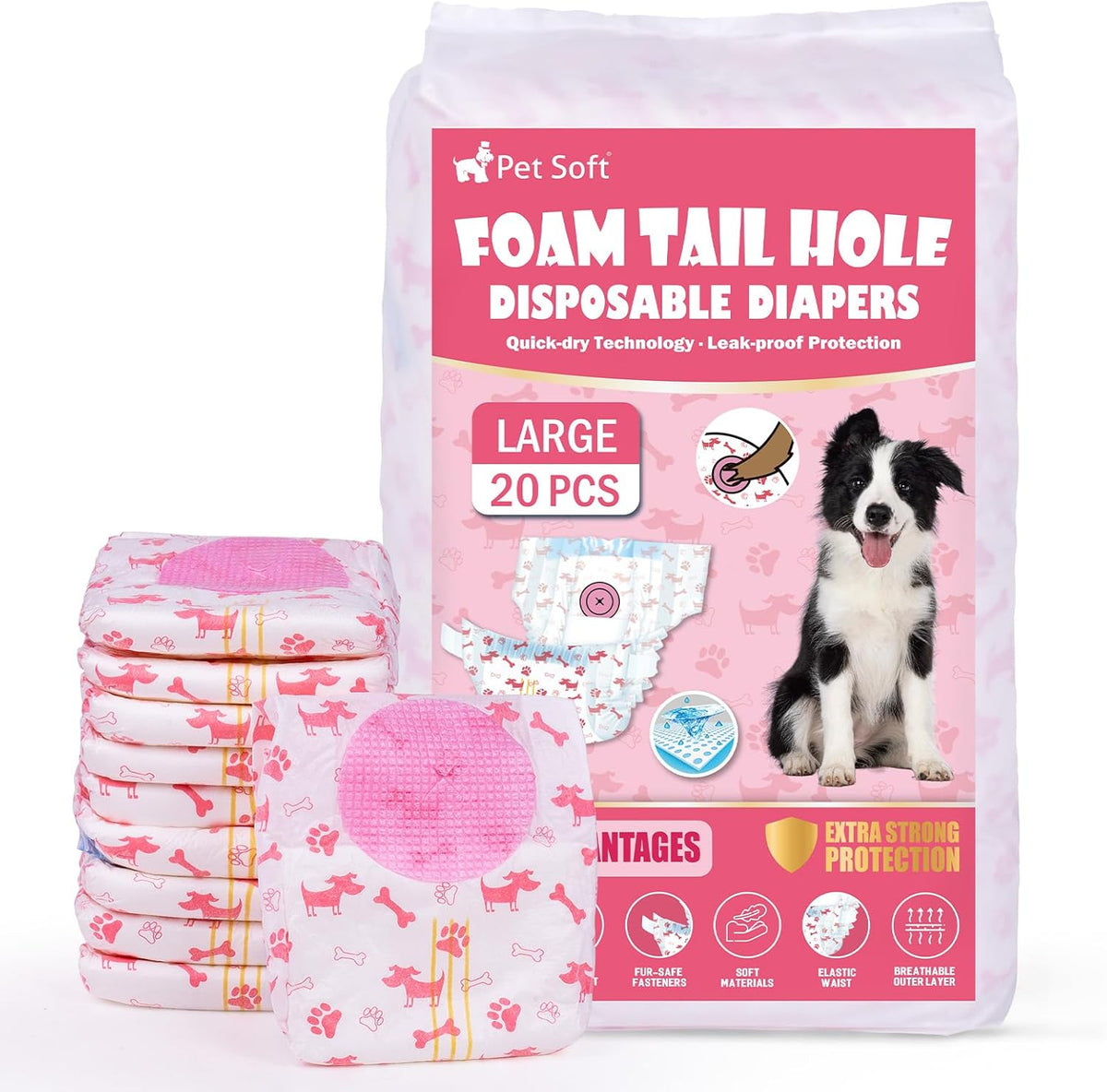 Pet Soft Disposable Dog Diapers - Female Dog Diapers with Adjustable Foam Tail Hole, Ultra Protection Puppy & Cat Diapers Wetness Indicator for Dogs in Heat or Incontinence, 50pcs (S,Red) - Image 9