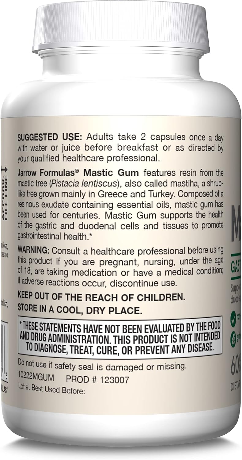 Jarrow Formulas Mastic Gum 1000 mg - 60 Veggie Caps - Mastic Gum Capsules Supporting Stomach and Duodenal Health - 30 Servings - Image 9
