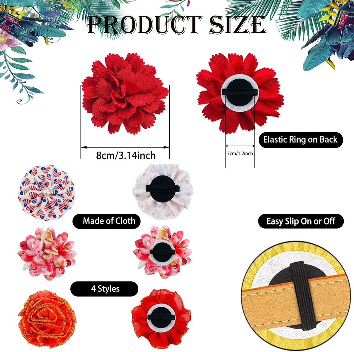 Eight centimeter large chiffon flower charms for puppy and kitten collars
