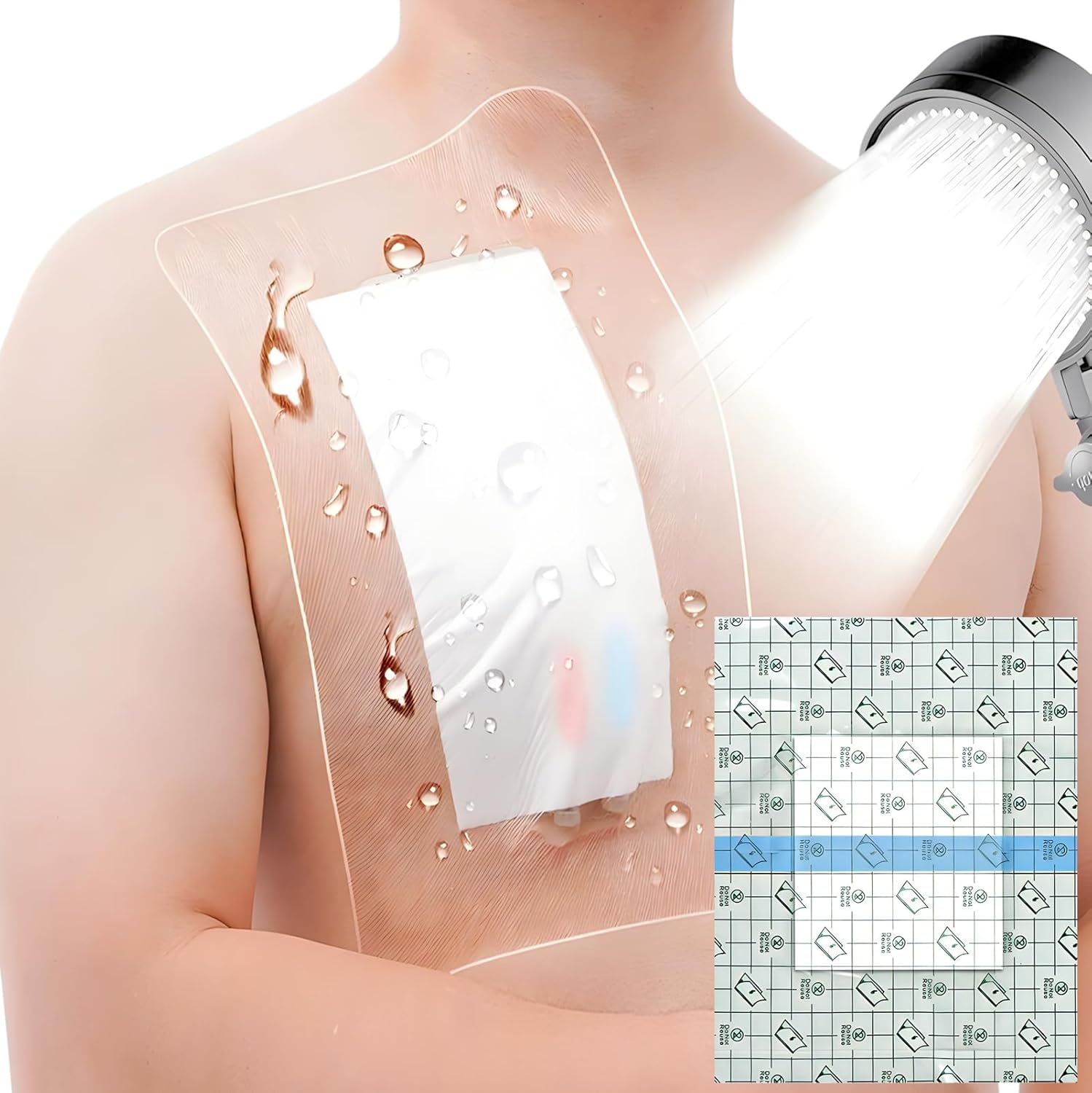GoToHere Waterproof Shower Cover Incision Bandages pack front view displaying large size dimensions.