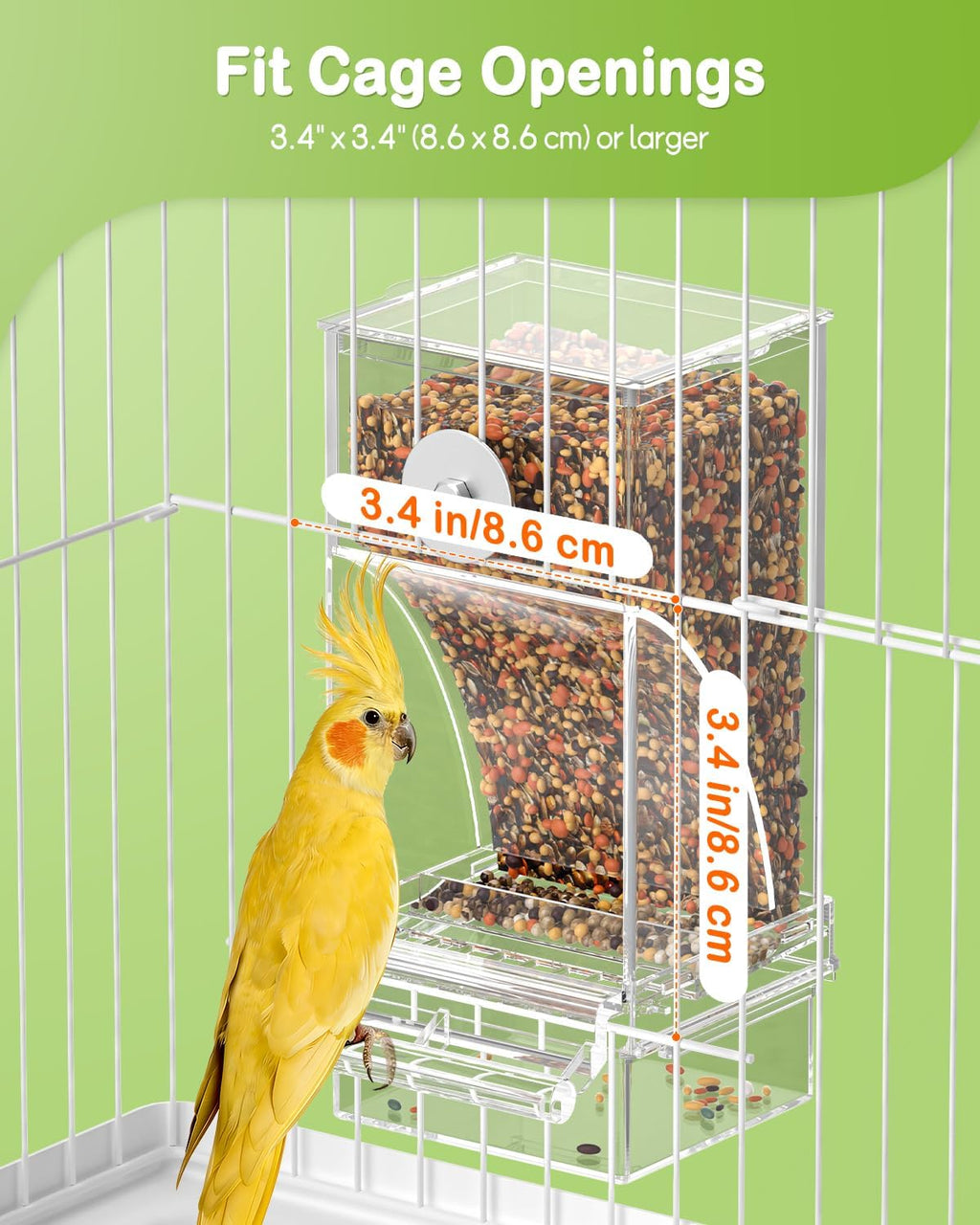 Pawfly Automatic Bird Feeder, Bird Feeder for Cage, No Mess Bird Feeder, Clear Acrylic Bird Cage Feeder, Parrot Feeder for Parakeet, Cockatiel, Budgie & Small Birds - Image 3