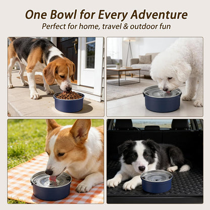 PurazQyn slow water feeder bowl demonstrating how it keeps a dog beard dry.