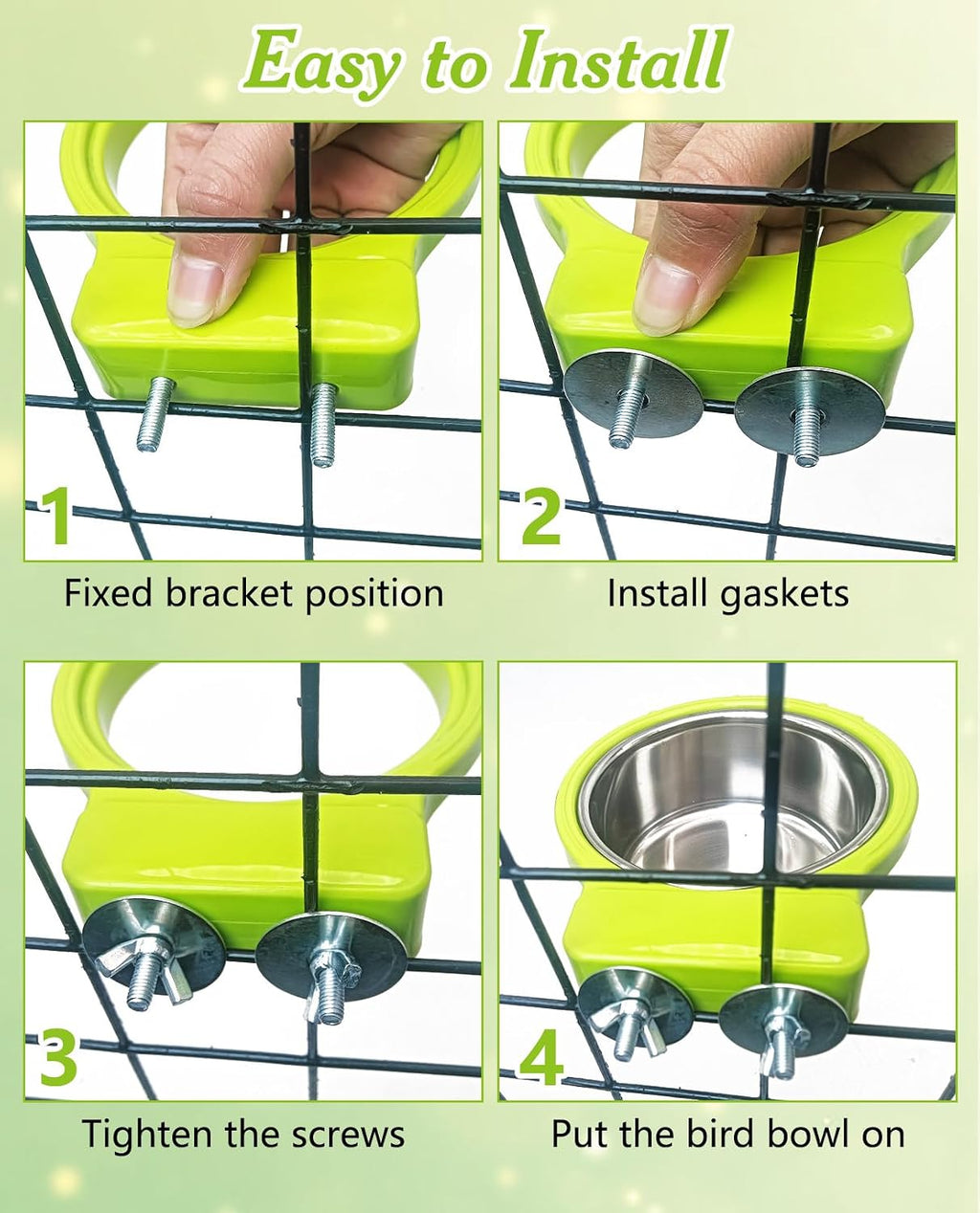 BNOSDM parakeet feeding bowls with secure bolt bracket
