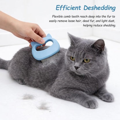 Cat being groomed with blue Gmlawsc massage shell comb