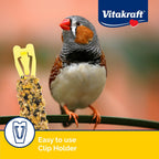 Vitakraft Crunch Sticks attached to bird cage with clip