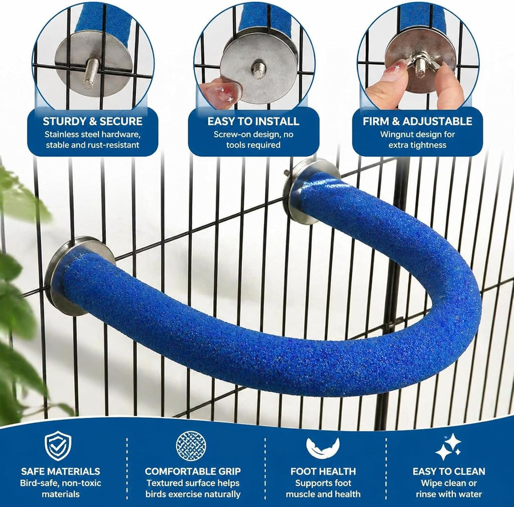 Rypet U-Shaped Large Parrot Perch, Quartz Bird Perch for Cage(Blue L) - Image 6