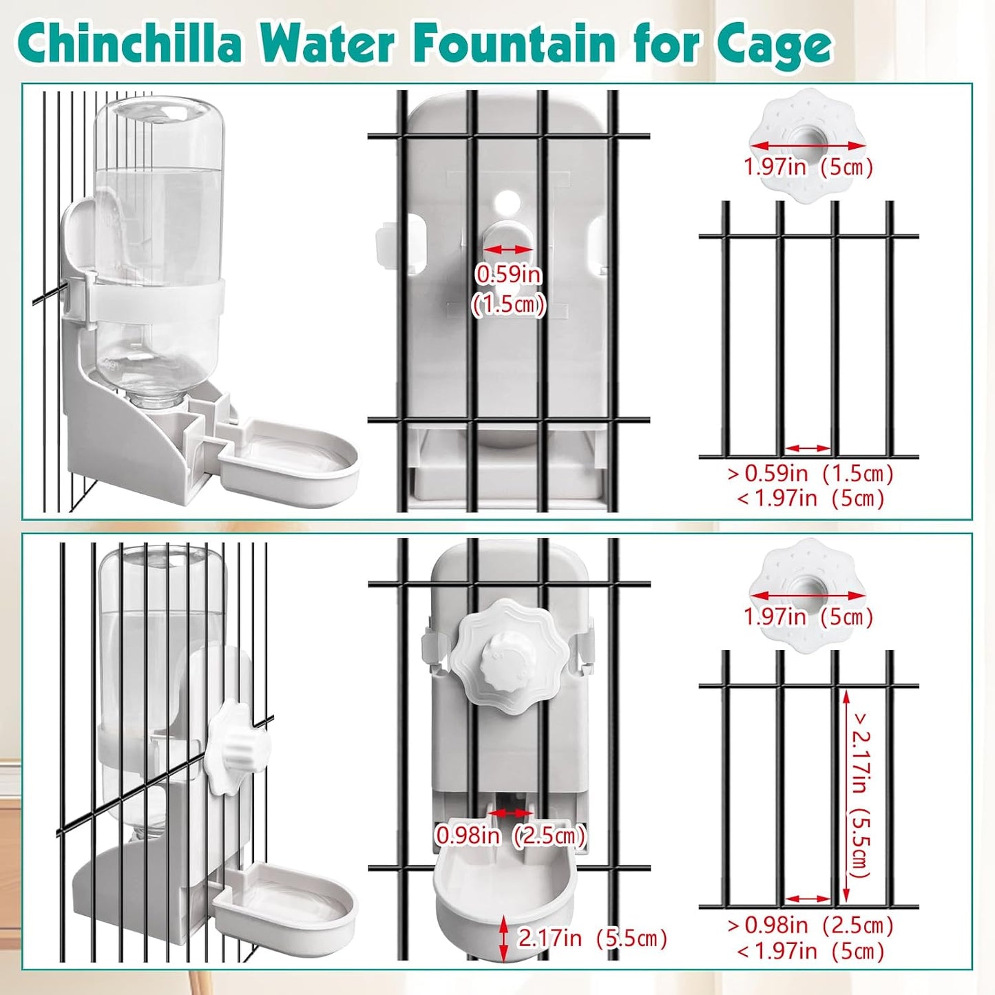kathson 2PCS Rabbit Water Bottle, 17oz Hanging Water Fountain Automatic Dispenser No Leak WaterFeeder for Bunny Chinchilla Guinea Pig Hedgehog Ferret - Image 7