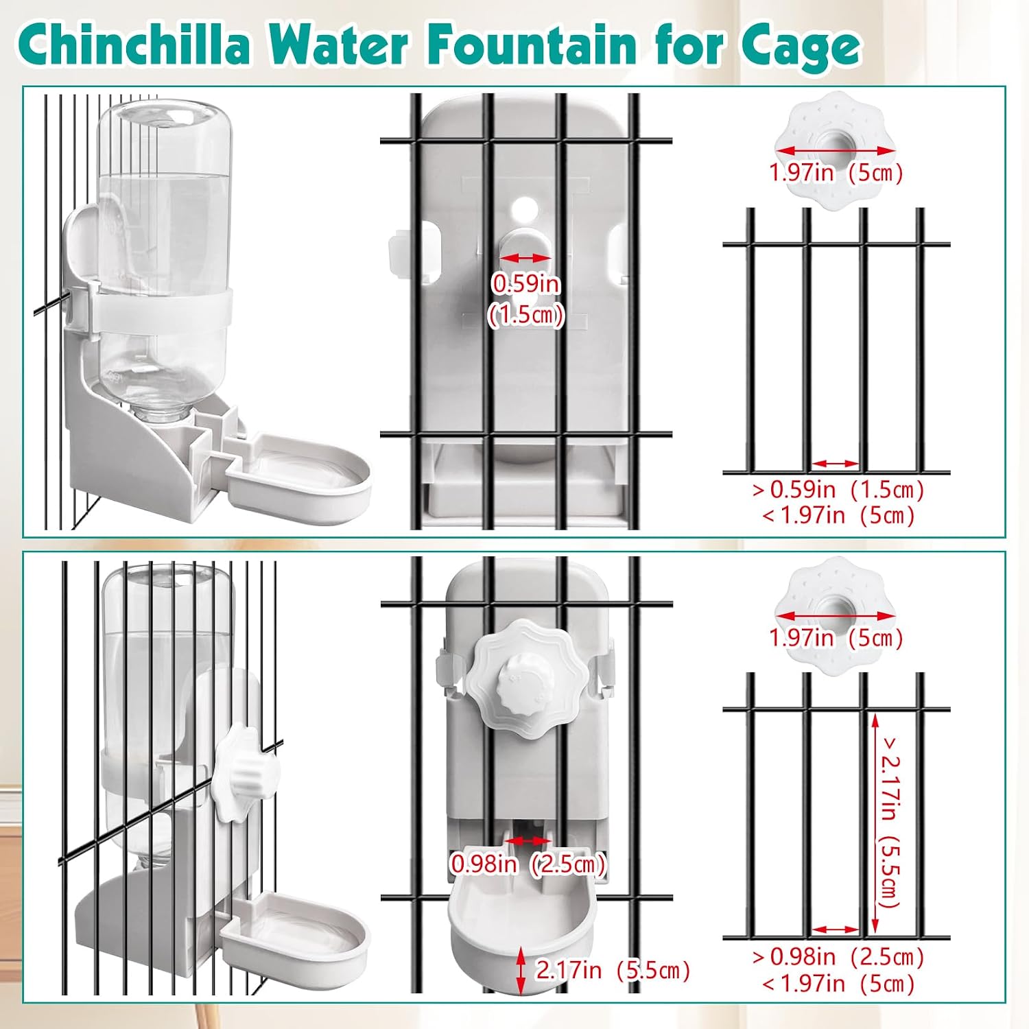 kathson 2PCS Rabbit Water Bottle, 17oz Hanging Water Fountain Automatic Dispenser No Leak WaterFeeder for Bunny Chinchilla Guinea Pig Hedgehog Ferret - Image 7