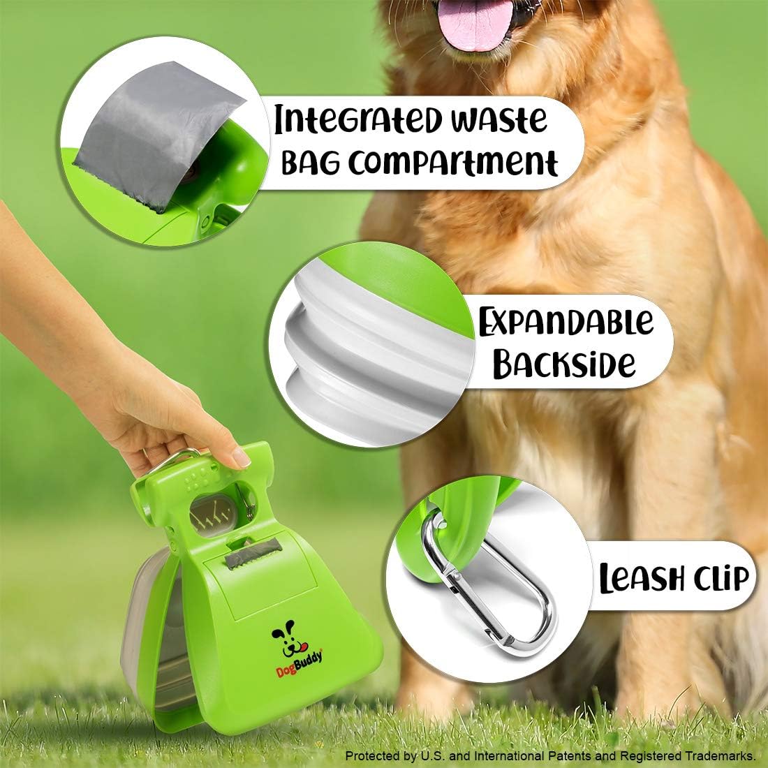 DogBuddy portable dog poop scooper close up of integrated bag compartment