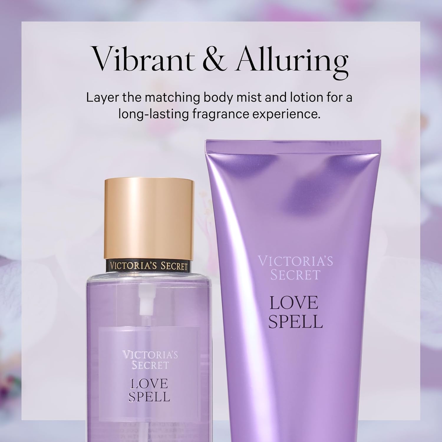 Authentic USA sourced Victoria's Secret Love Spell body splash on clean backdrop.