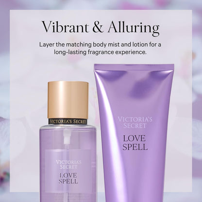 Authentic USA sourced Victoria's Secret Love Spell body splash on clean backdrop.